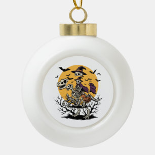 Retro Skelet Dinosaurus Halloween T-shirt Ontwerp_ Keramische Bal Ornament