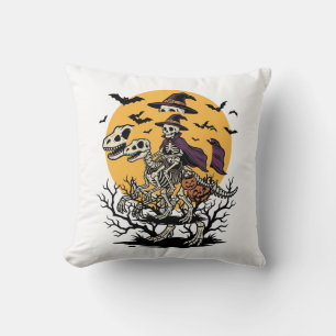 Retro Skelet Dinosaurus Halloween T-shirt Ontwerp_ Kussen