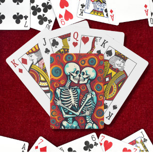 Retro Skelet Paar Kussen Pokerkaarten