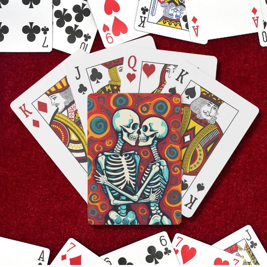 Retro Skelet Paar Kussen Pokerkaarten