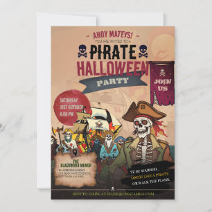 Retro Skelet Piraat Vintage Horror Halloween Kaart