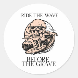 Retro Skelet Surfen Ride The Wave Before  Ronde Sticker