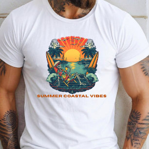 Retro Skelet Zomer Kustsfeer Zonsondergang T-shirt