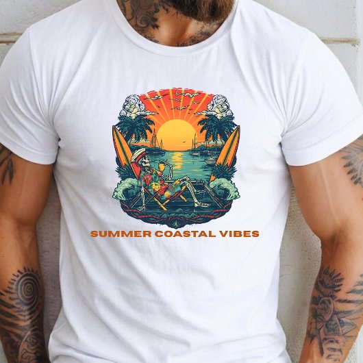 Retro Skelet Zomer Kustsfeer Zonsondergang T-shirt