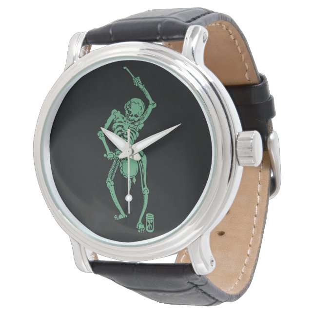 Retro Skeletal drummer Horloge (Gekanteld)