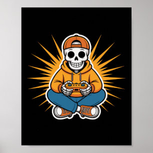 Retro skeletgamer Funny videogamestijl hal Poster
