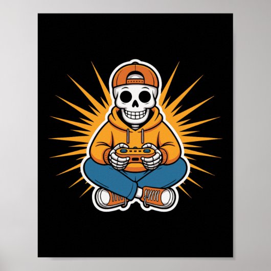 Retro skeletgamer Funny videogamestijl hal Poster (Voorkant)