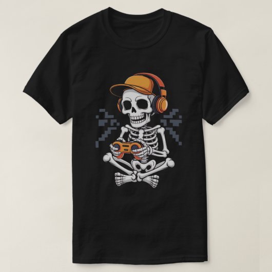Retro skeletgamer met headset en controller t-shirt (Design voorkant)