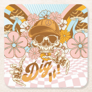 Retro Skeleton Botanische Florals Birthday Party Kartonnen Onderzetters