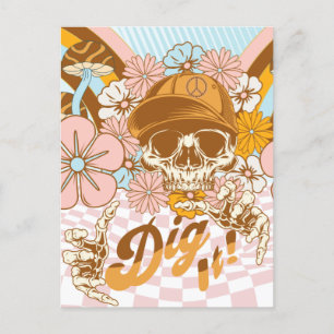 Retro Skeleton Botanische Florals Briefkaart