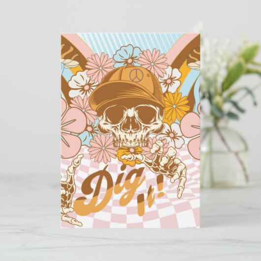 Retro Skeleton Botanische Florals Kaart (Staand voorkant)