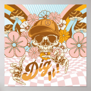 Retro Skeleton Botanische Florals Poster