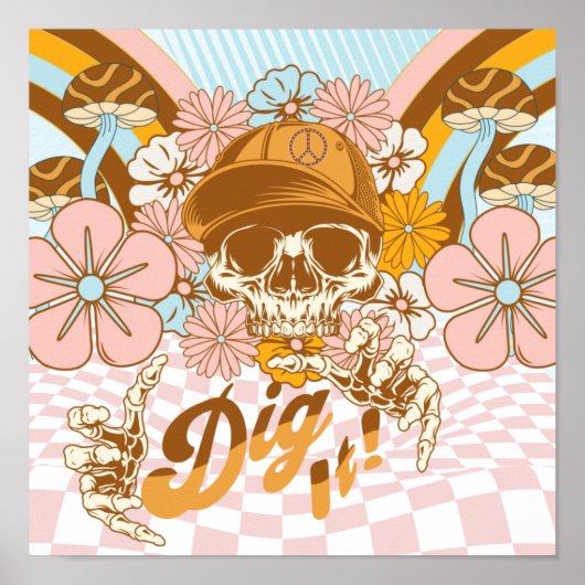 Retro Skeleton Botanische Florals Poster (Voorkant)