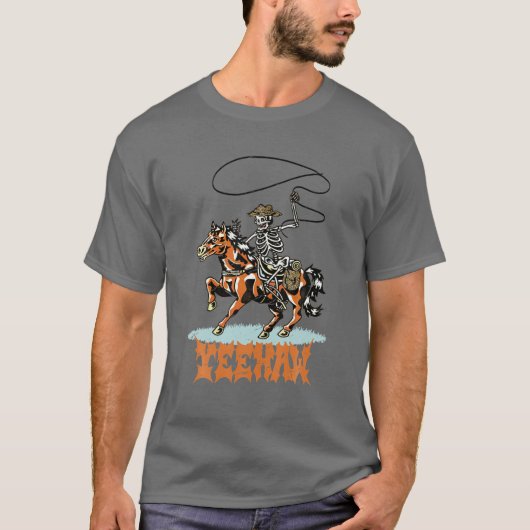 Retro Skeleton Cowboy Yeehaw Western Land Cowgi T-shirt (Voorkant)