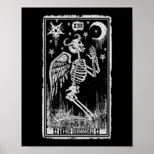 Retro Skeleton Kneeling Sinner Tarot Card WICC Poster