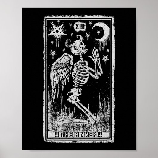Retro Skeleton Kneeling Sinner Tarot Card WICC Poster (Voorkant)