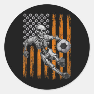 Retro Skeleton Spelen Voetbal Amerikaanse vlag Hal Ronde Sticker