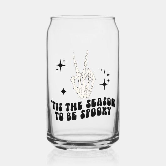 Retro Skeleton Vredesteken Halloween Sipper Blikvorm Glas (Voorkant)