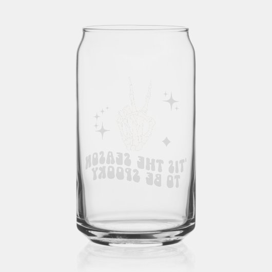 Retro Skeleton Vredesteken Halloween Sipper Blikvorm Glas (Achterkant)