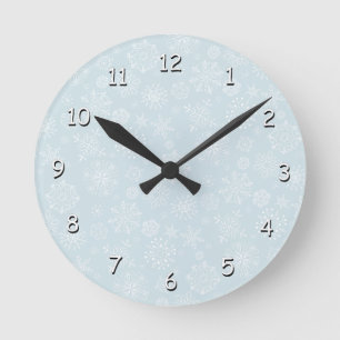 Retro Sketch, bevroren Snowflakes op ijsblauw Ronde Klok