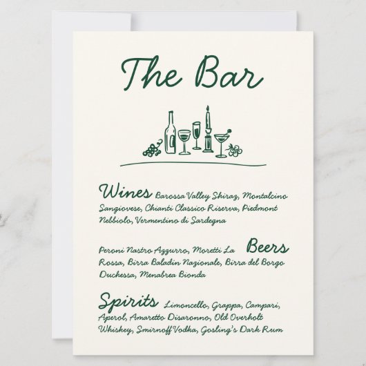 Retro Sketch Hand-Drawn Bar Trouwtafel Teken Kaart (Voorkant)