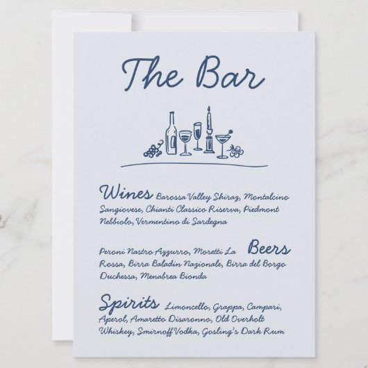 Retro Sketch Hand-Drawn Bar Trouwtafel Teken Kaart (Voorkant)