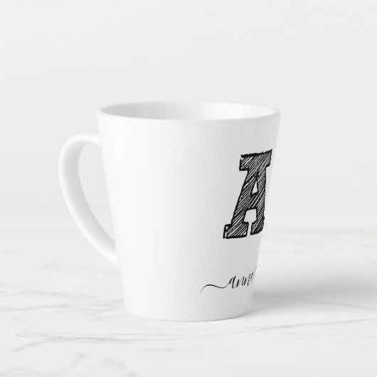 Retro Sketch Monogram Letter A, Latte Mok (Linkerhoek)