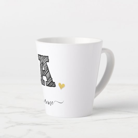 Retro Sketch Monogram Letter A, Latte Mok (Rechterhoek)