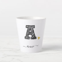 Retro Sketch Monogram Letter A, Latte Mok