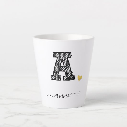 Retro Sketch Monogram Letter A, Latte Mok (Voorkant)