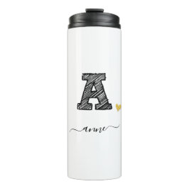 Retro Sketch Monogram Letter A, Thermal Tumbler Thermosbeker