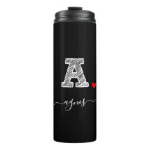 Retro Sketch Monogram Letter A, Thermal Tumbler