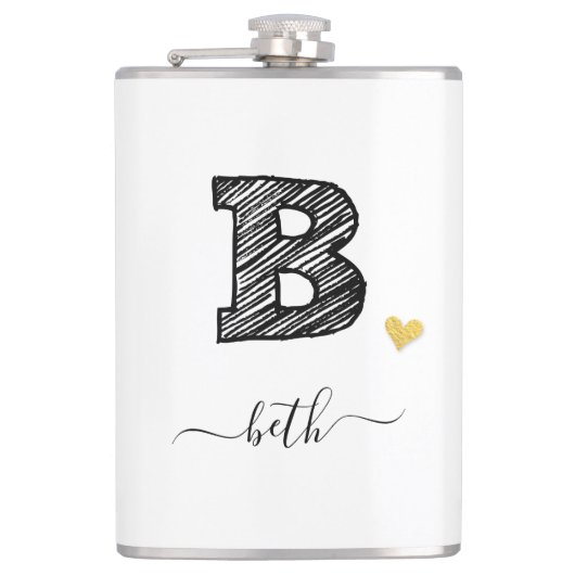 Retro Sketch Monogram Letter B, kolf Heupfles (Voorkant)