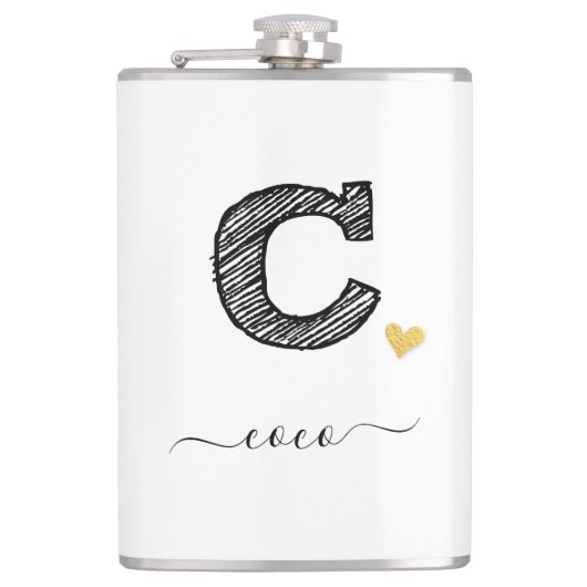 Retro Sketch Monogram Letter C, Kolf Heupfles (Voorkant)