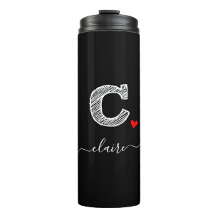 Retro Sketch Monogram Letter C, Thermal Tumbler Thermosbeker