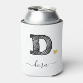 Retro Sketch Monogram Letter D, Koelbox Blikjeskoeler (Blikje Voorkant)