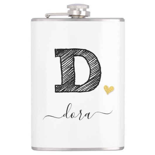 Retro Sketch Monogram Letter D, kolf Heupfles (Voorkant)