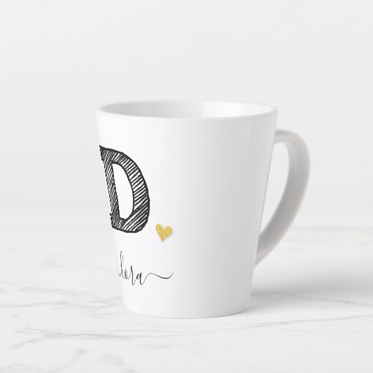 Retro Sketch Monogram Letter D, Latte Mok (Rechterhoek)