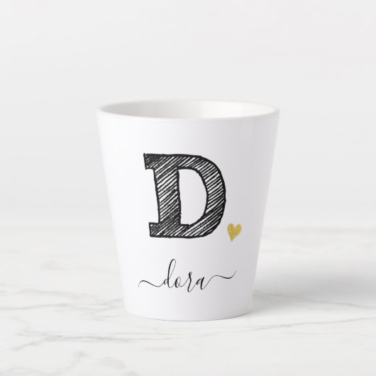 Retro Sketch Monogram Letter D, Latte Mok (Voorkant)