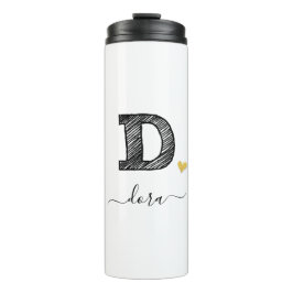 Retro Sketch Monogram Letter D, Thermal Tumbler Thermosbeker