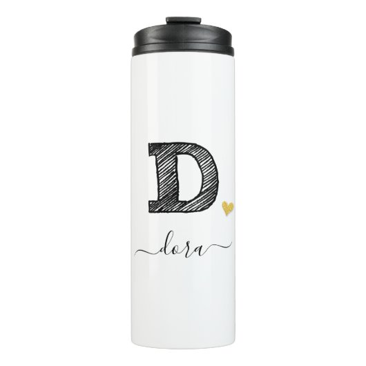 Retro Sketch Monogram Letter D, Thermal Tumbler Thermosbeker (Voorkant)