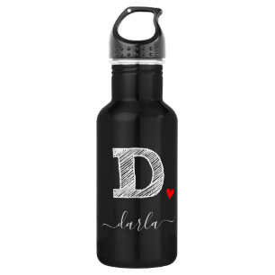 Retro Sketch Monogram Letter D, Water Fles
