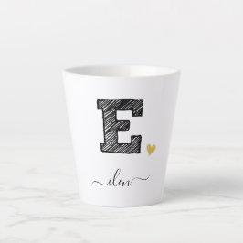 Retro Sketch Monogram Letter E, Latte Mok