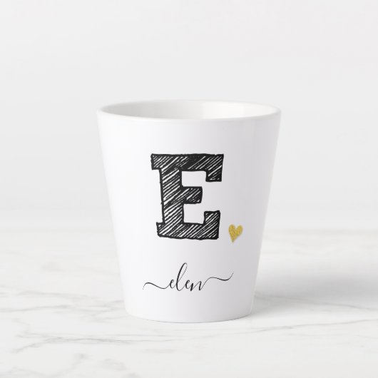 Retro Sketch Monogram Letter E, Latte Mok (Voorkant)