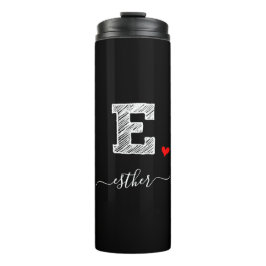 Retro Sketch Monogram Letter E, Thermal Tumbler Thermosbeker