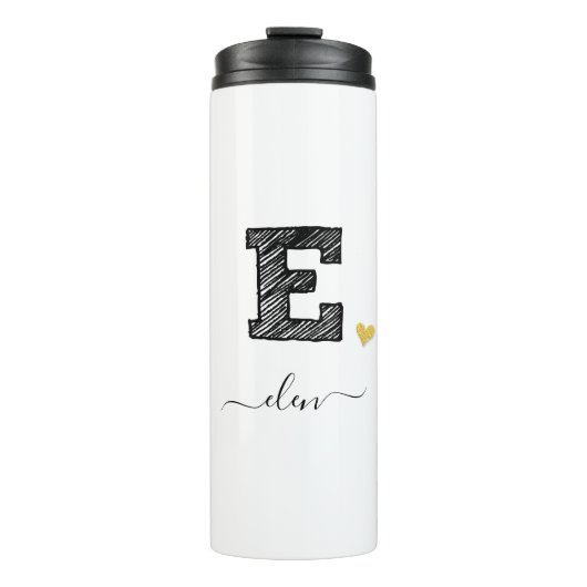 Retro Sketch Monogram Letter E, Thermal Tumbler Thermosbeker (Voorkant)