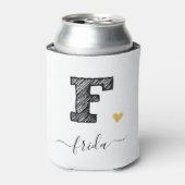 Retro Sketch Monogram Letter F, Koelbox Blikjeskoeler (Blikje Voorkant)