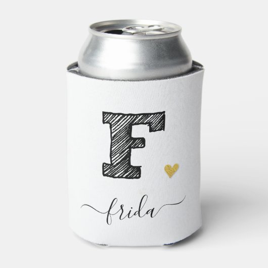 Retro Sketch Monogram Letter F, Koelbox Blikjeskoeler (Blikje Voorkant)