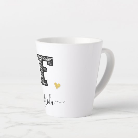 Retro Sketch Monogram Letter F, Latte Mok (Rechterhoek)