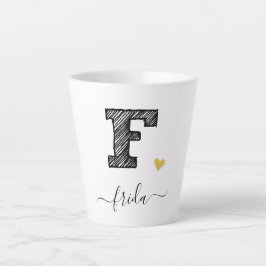Retro Sketch Monogram Letter F, Latte Mok